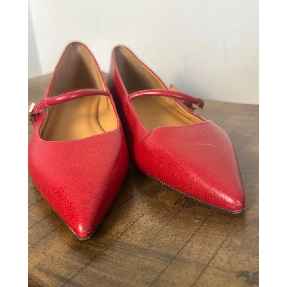 Madewell Red Leather Mary Jane Flats Women 6.5 Pointed Toe Ballet Shoes